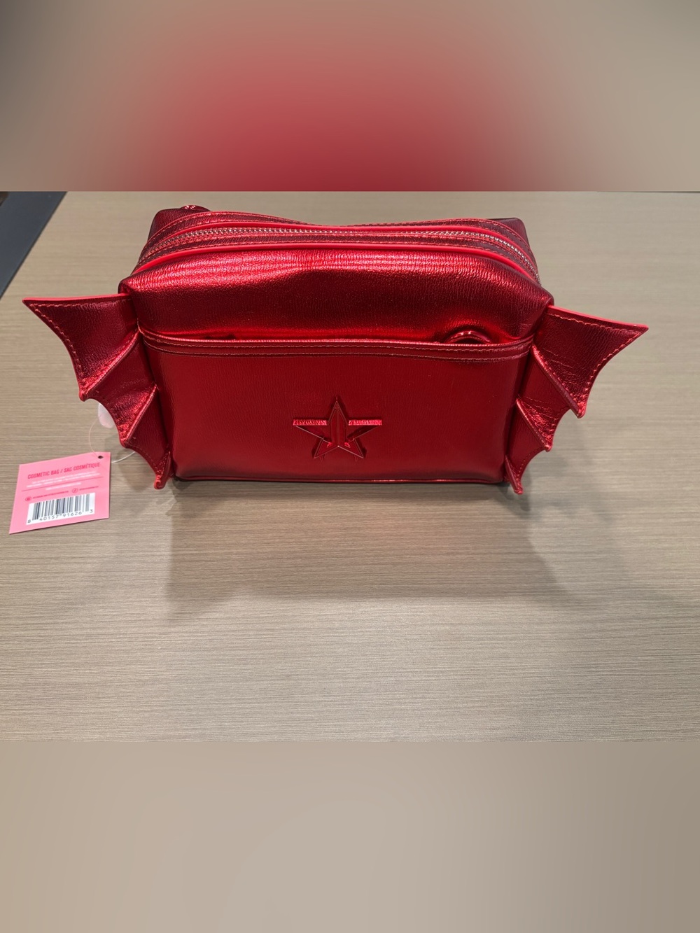 NWT Limited Edition Jeffree Star Cosmetics Red Metallic Bat Wing Makeup Bag